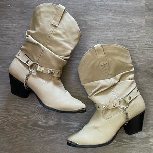 Dingo Olivia Slouch Western Cream Cowboy Boots Size 8 Women’s